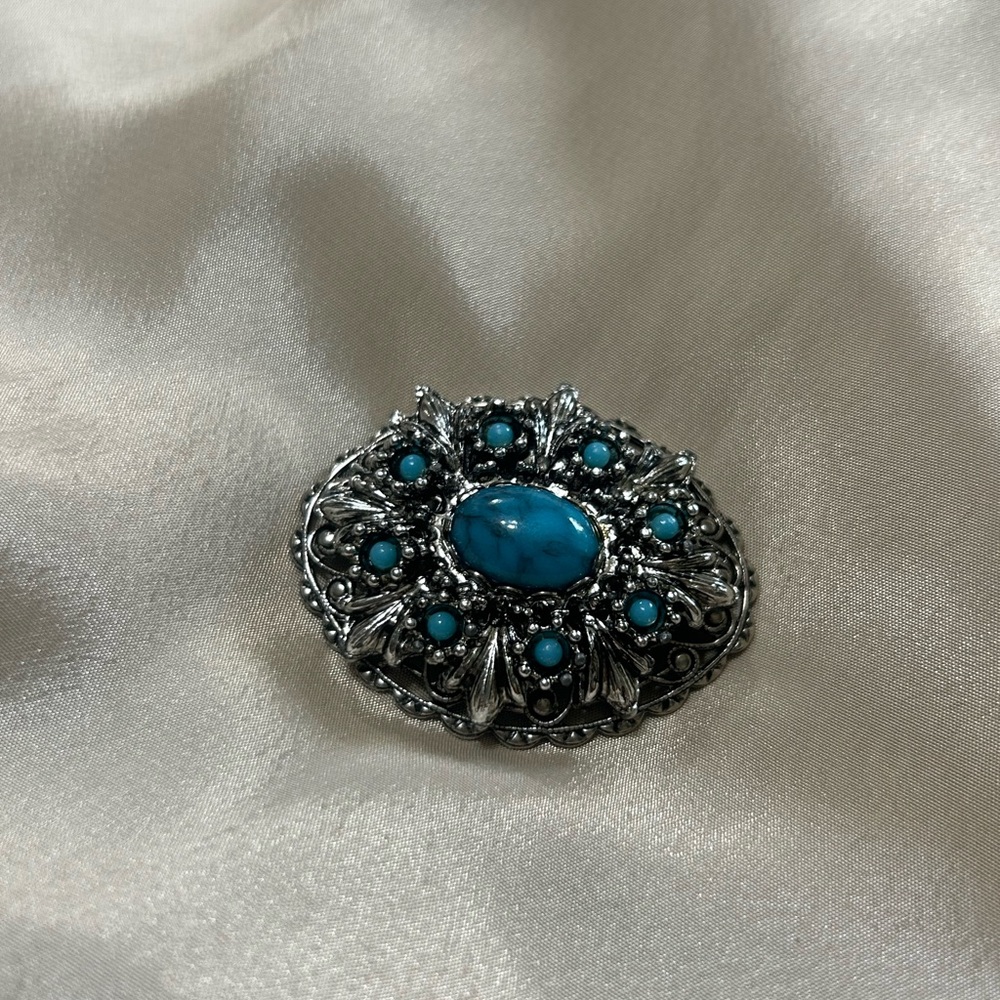Vintage Silver and Blue Turquoise Brooch